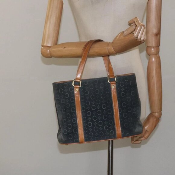 CELINE C Macadam Canvas Hand Bag Suede Gray Gold Auth mr1055 - Picture 14 of 16